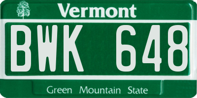 VT license plate BWK648