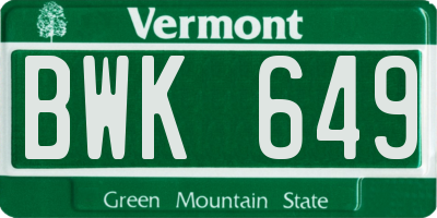 VT license plate BWK649