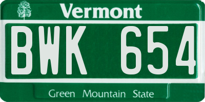 VT license plate BWK654