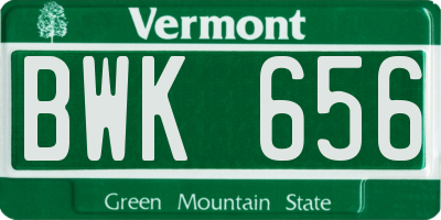 VT license plate BWK656