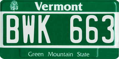 VT license plate BWK663