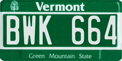 VT license plate BWK664