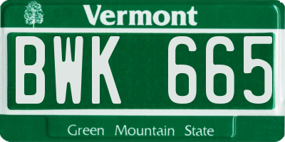 VT license plate BWK665