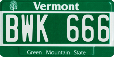 VT license plate BWK666