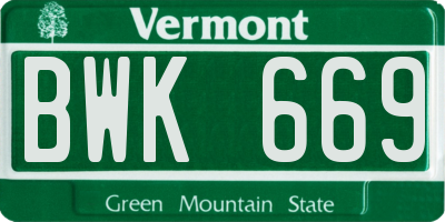 VT license plate BWK669