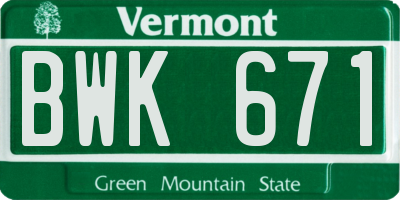 VT license plate BWK671