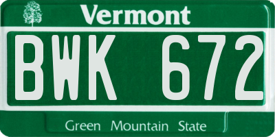 VT license plate BWK672