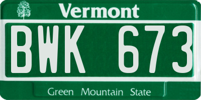 VT license plate BWK673