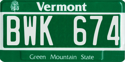 VT license plate BWK674