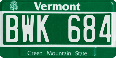 VT license plate BWK684