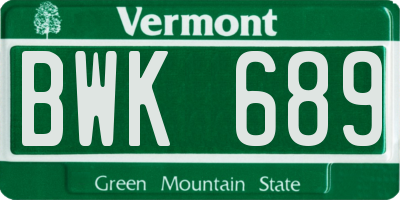 VT license plate BWK689