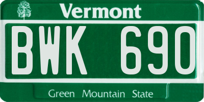 VT license plate BWK690