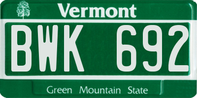 VT license plate BWK692