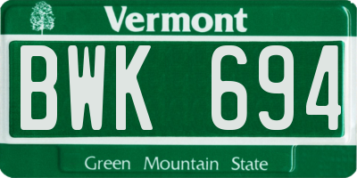 VT license plate BWK694