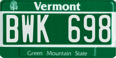 VT license plate BWK698