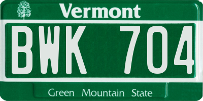 VT license plate BWK704