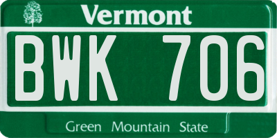VT license plate BWK706