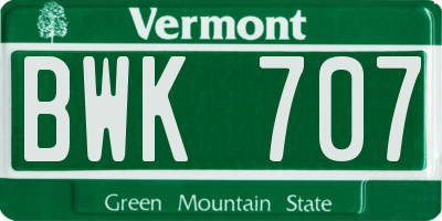 VT license plate BWK707