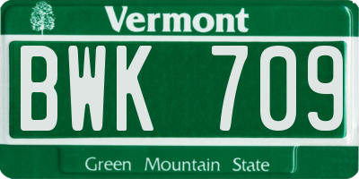VT license plate BWK709