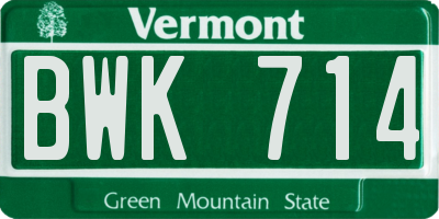 VT license plate BWK714