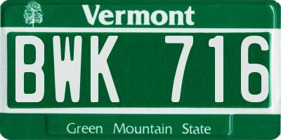 VT license plate BWK716