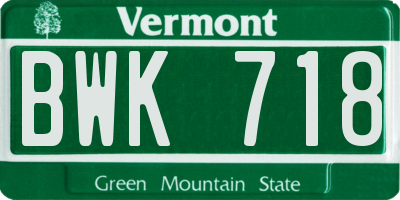 VT license plate BWK718