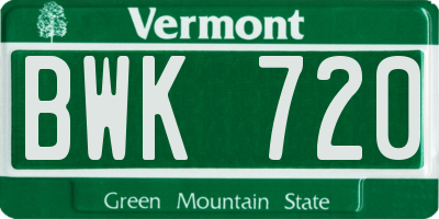 VT license plate BWK720
