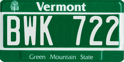 VT license plate BWK722