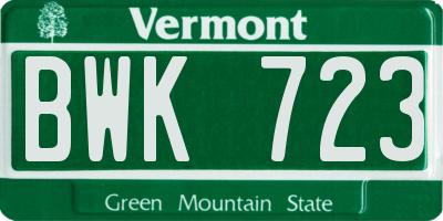 VT license plate BWK723