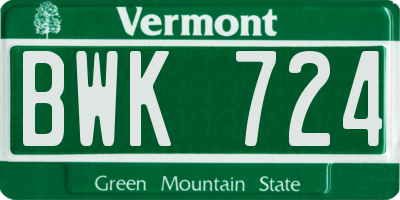 VT license plate BWK724