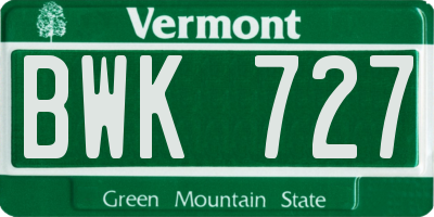 VT license plate BWK727