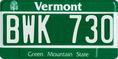 VT license plate BWK730