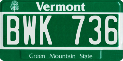 VT license plate BWK736