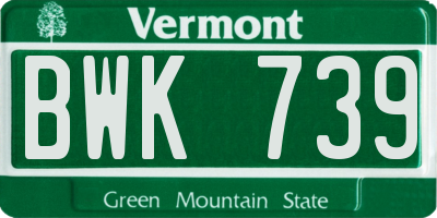 VT license plate BWK739