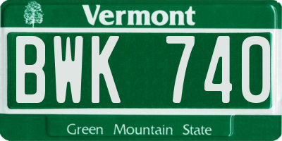 VT license plate BWK740