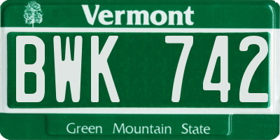 VT license plate BWK742
