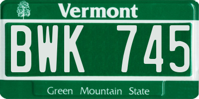 VT license plate BWK745