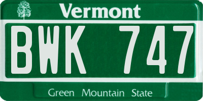 VT license plate BWK747