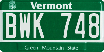 VT license plate BWK748