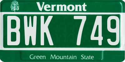 VT license plate BWK749