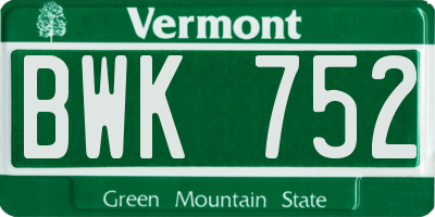VT license plate BWK752