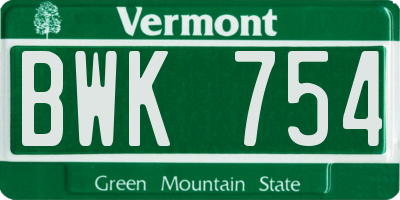 VT license plate BWK754