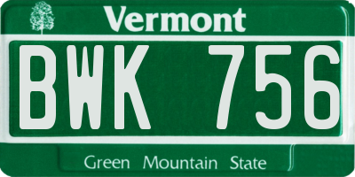 VT license plate BWK756