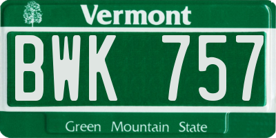VT license plate BWK757