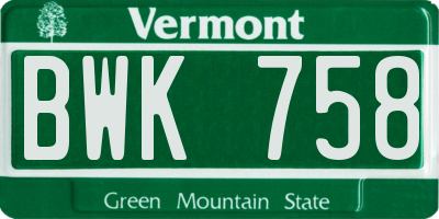 VT license plate BWK758