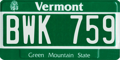 VT license plate BWK759