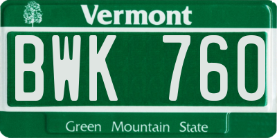VT license plate BWK760
