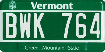 VT license plate BWK764