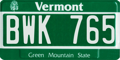 VT license plate BWK765