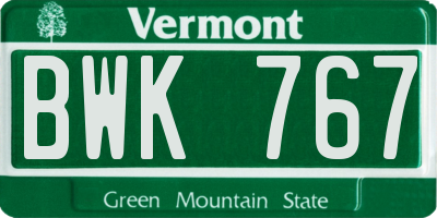 VT license plate BWK767